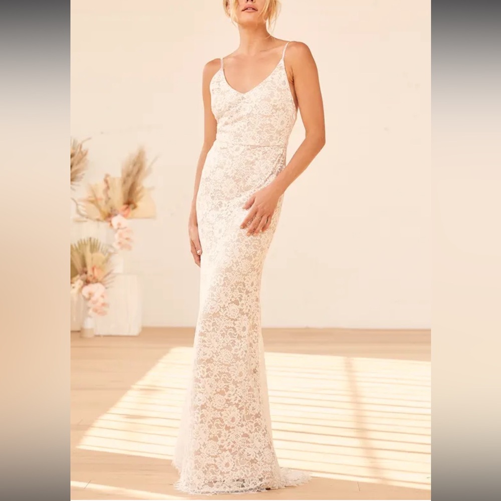 LULUS Full of Hope White Lace Sleeveless Mermaid Maxi Wedding Dress
